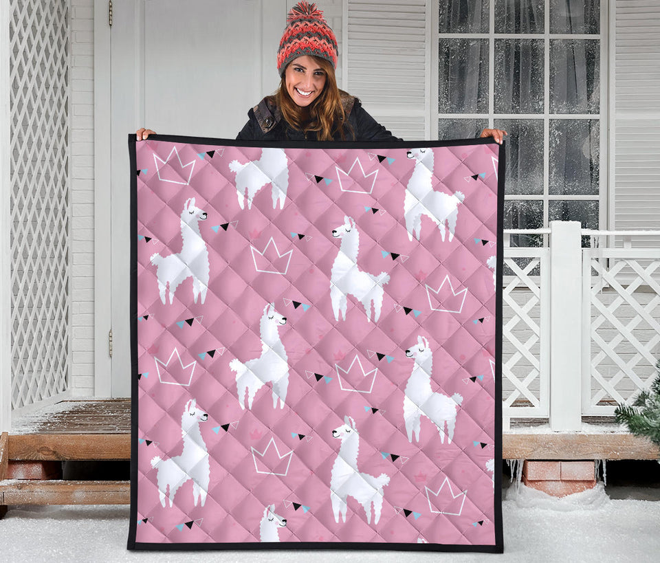 Llama Alpaca Pink Background Premium Quilt