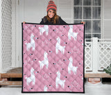 Llama Alpaca Pink Background Premium Quilt