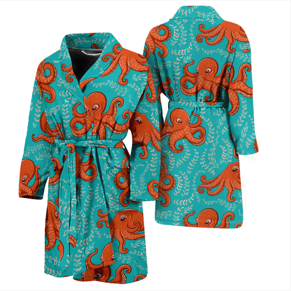 Octopus Turquoise Background Men'S Bathrobe