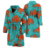 Octopus Turquoise Background Men'S Bathrobe