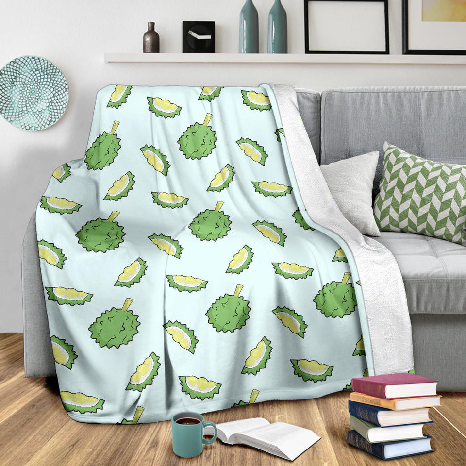 Durian Pattern Blue Background Premium Blanket