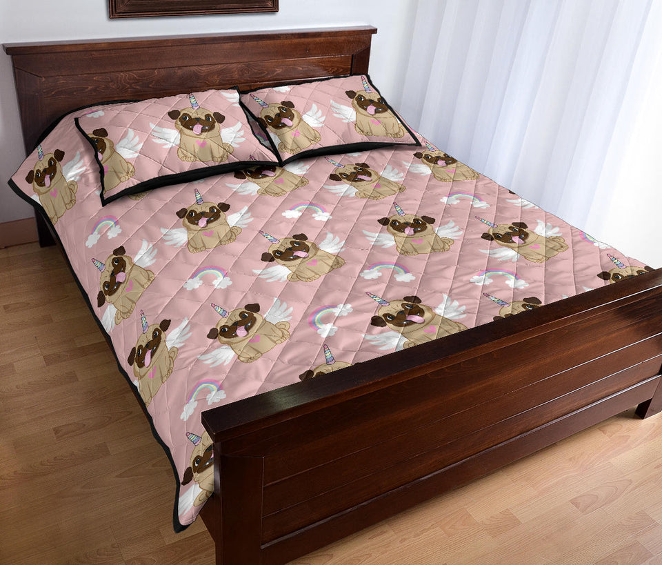 Cute unicorn pug pattern Quilt Bed Set