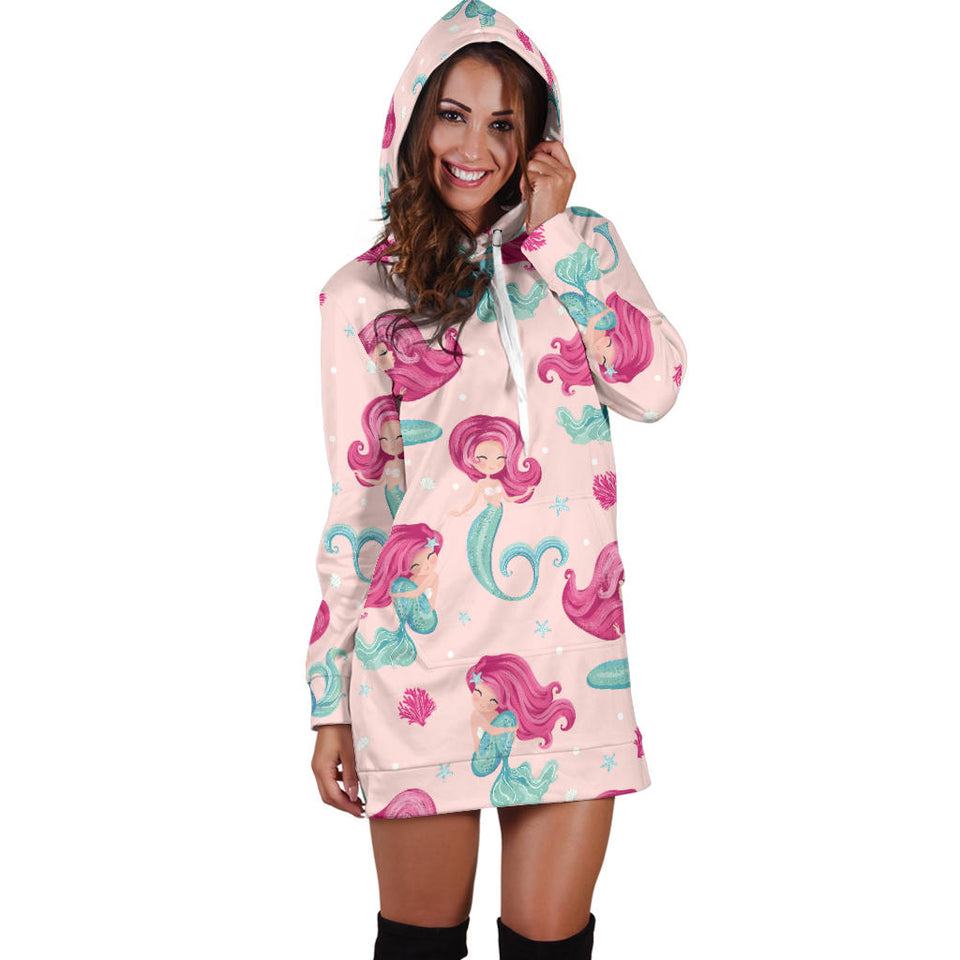 Cute Little Mermaid Pattern Women'S Hoodie Dress