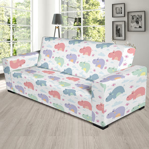Hippopotamus Pattern Print Design 03 Sofa Slipcover