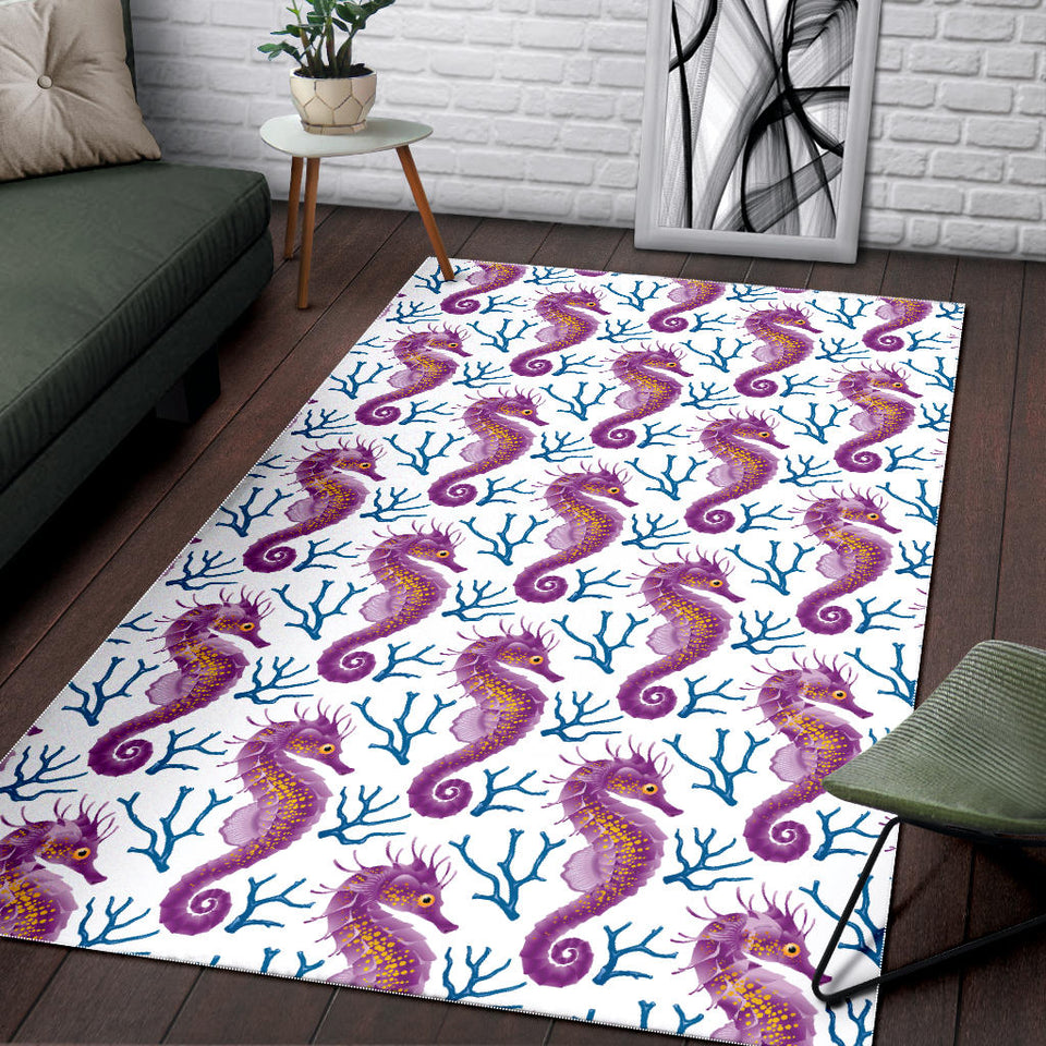 Purple Seahorse Blue Coral Pattern Area Rug