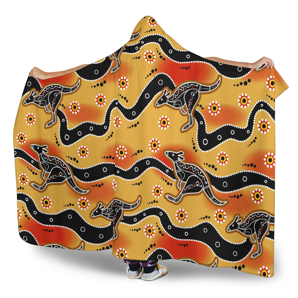 Kangaroo Australian Aboriginal Art Pattern Hooded Blanket
