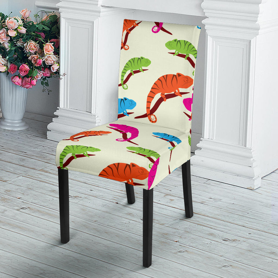 Colorful Chameleon Lizard Pattern Dining Chair Slipcover