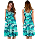Dolphin Sea Pattern Sleeveless Midi Dress