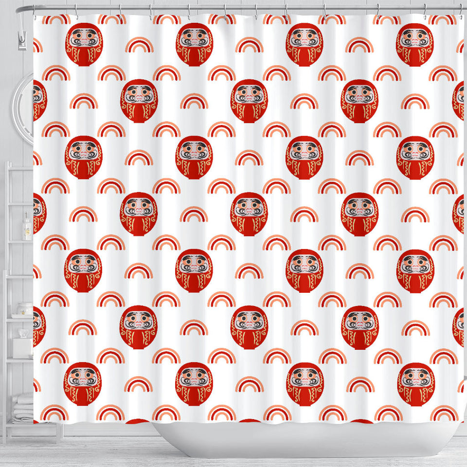Daruma Japanese Wooden Doll Design Pattern Shower Curtain Fulfilled In US