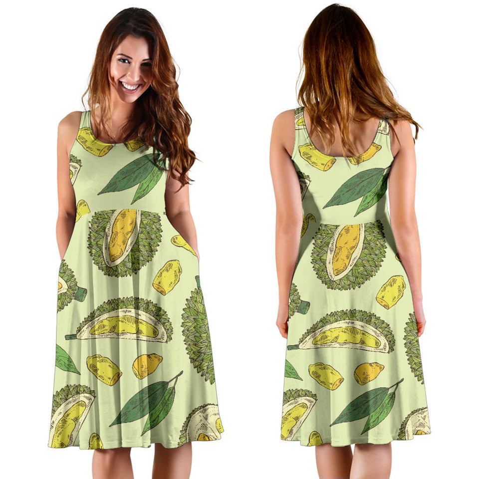 Durian Leaves Pattern Background Sleeveless Midi Dress