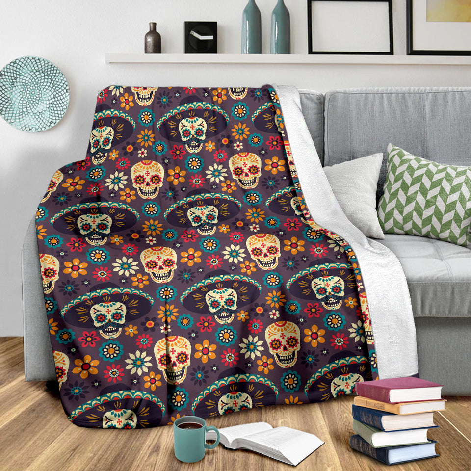 Sugar Skulls Flower Maxican Pattern Premium Blanket