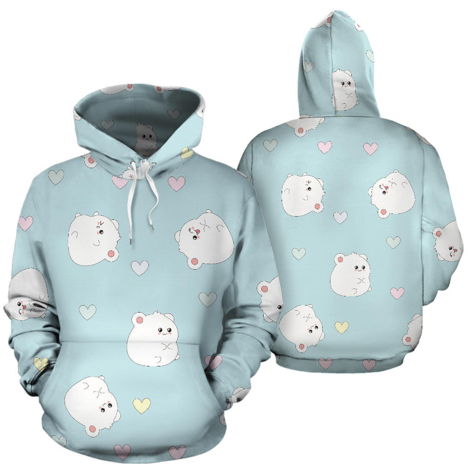 White Cute Hamsters Heart Pattern Men Women Pullover Hoodie