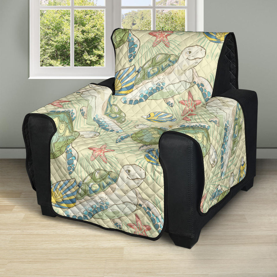 Hand drawn sea turtle fish pattern Recliner Cover Protector