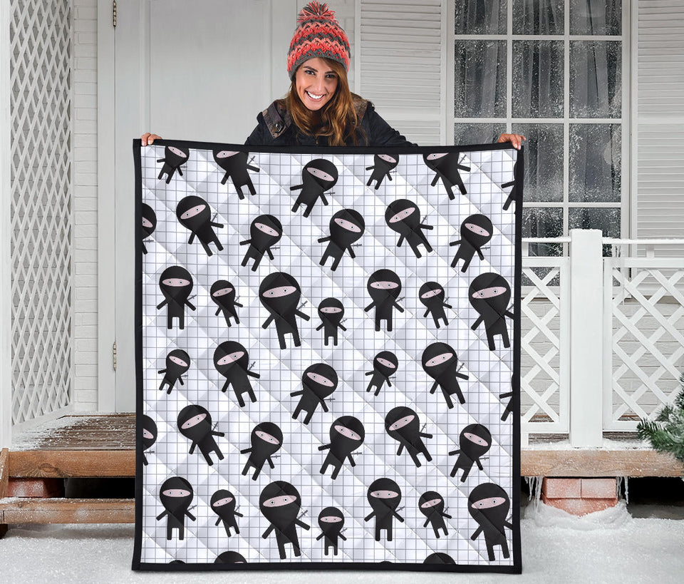 Ninja Pattern Plaid Background Premium Quilt
