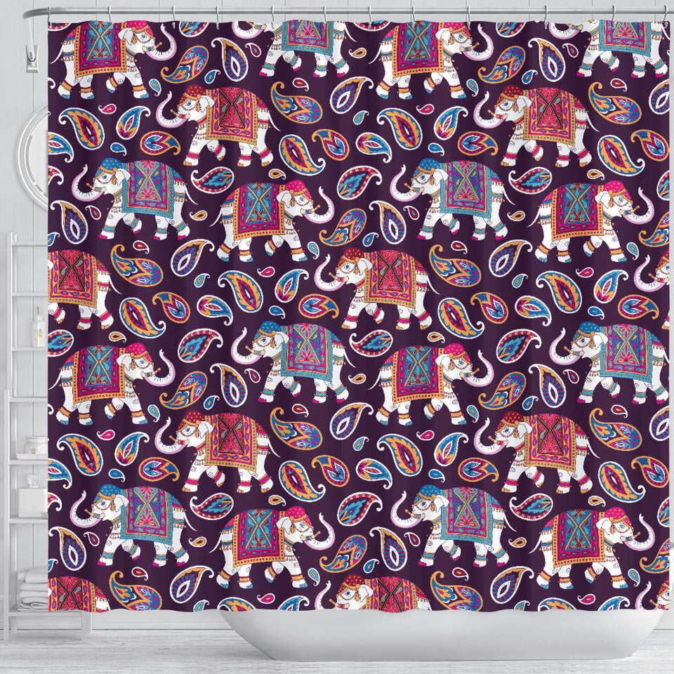 Elephant Indian Style Ornament Pattern Shower Curtain Fulfilled In US