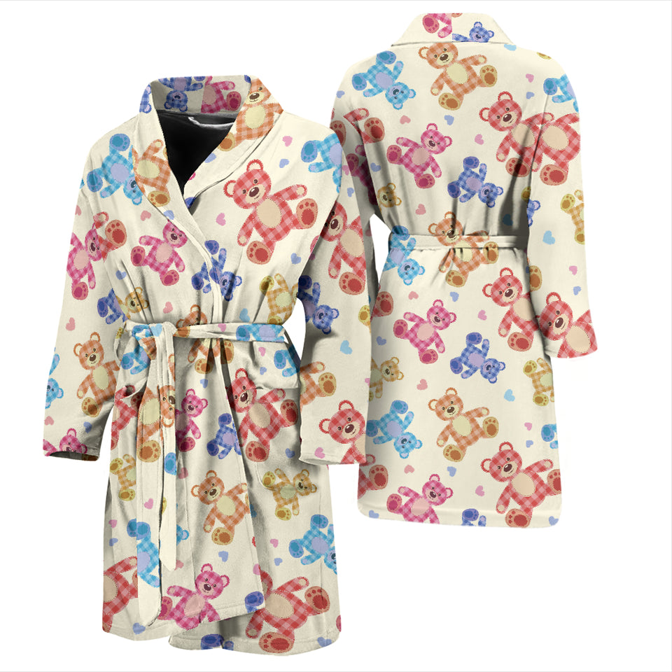 Teddy Bear Pattern Print Design 05 Men's Bathrobe