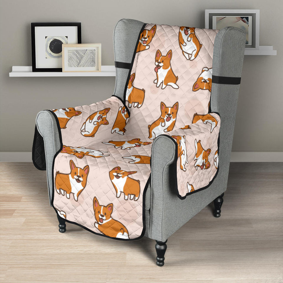 Cute Corgis Pattern pink background Chair Cover Protector