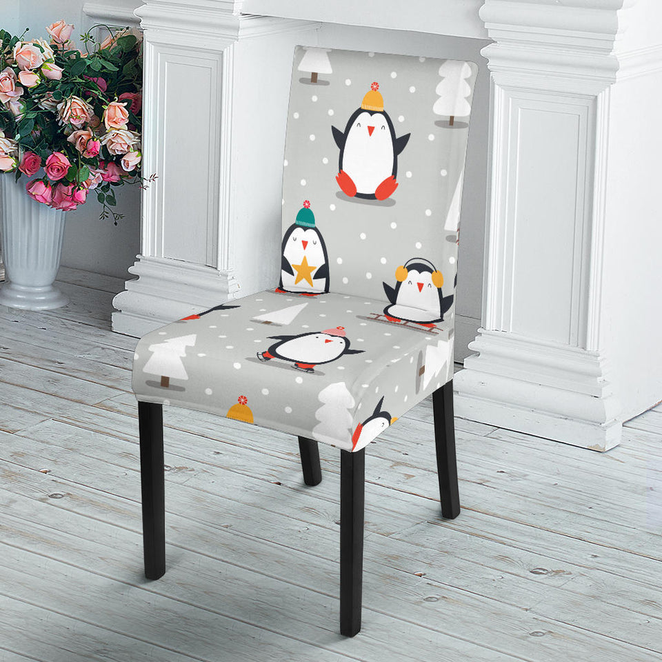 Cute Penguin Christmas Pattern Dining Chair Slipcover