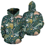 Dinosaurs Tropical Leaves Flower Pattern Zip Up Hoodie