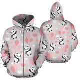 Cute Panda Ballon Heart Pattern Zip Up Hoodie