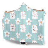 Maneki Neko Lucky Cat Sakura Hooded Blanket
