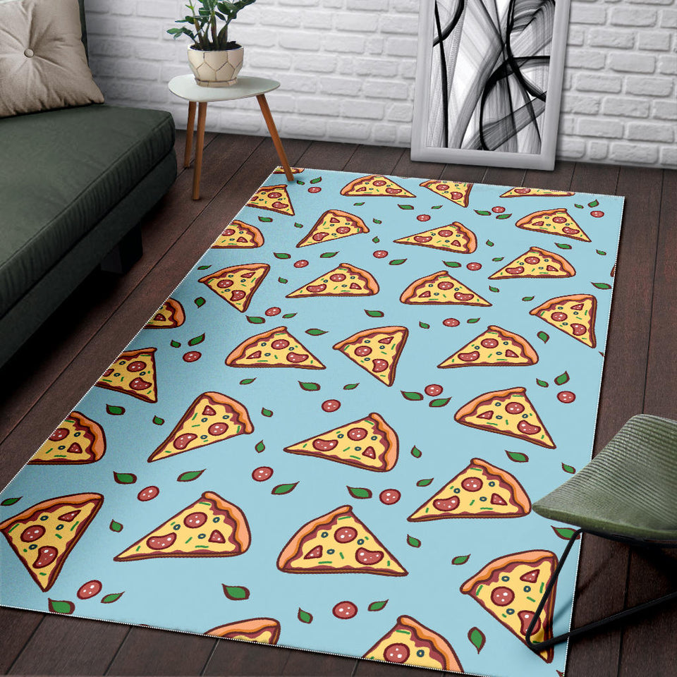 Hand Drawn Pizza Blue Background Area Rug
