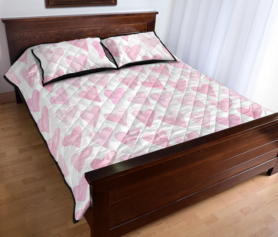 Watercolor pink heart pattern Quilt Bed Set