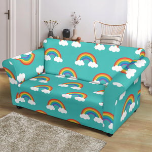 Rainbow Pattern Green Background Loveseat Couch Slipcover