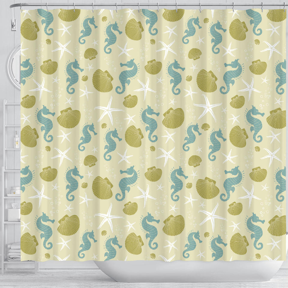 Seahorse Shell Starfish Pattern Background Shower Curtain Fulfilled In US