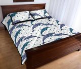 Dolphins pattern dotted background Quilt Bed Set