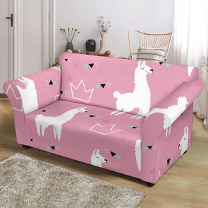 Llama Alpaca Pink Background Loveseat Couch Slipcover