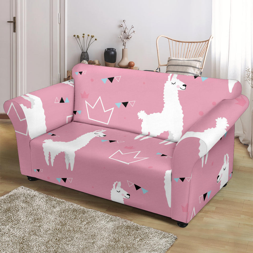 Llama Alpaca Pink Background Loveseat Couch Slipcover