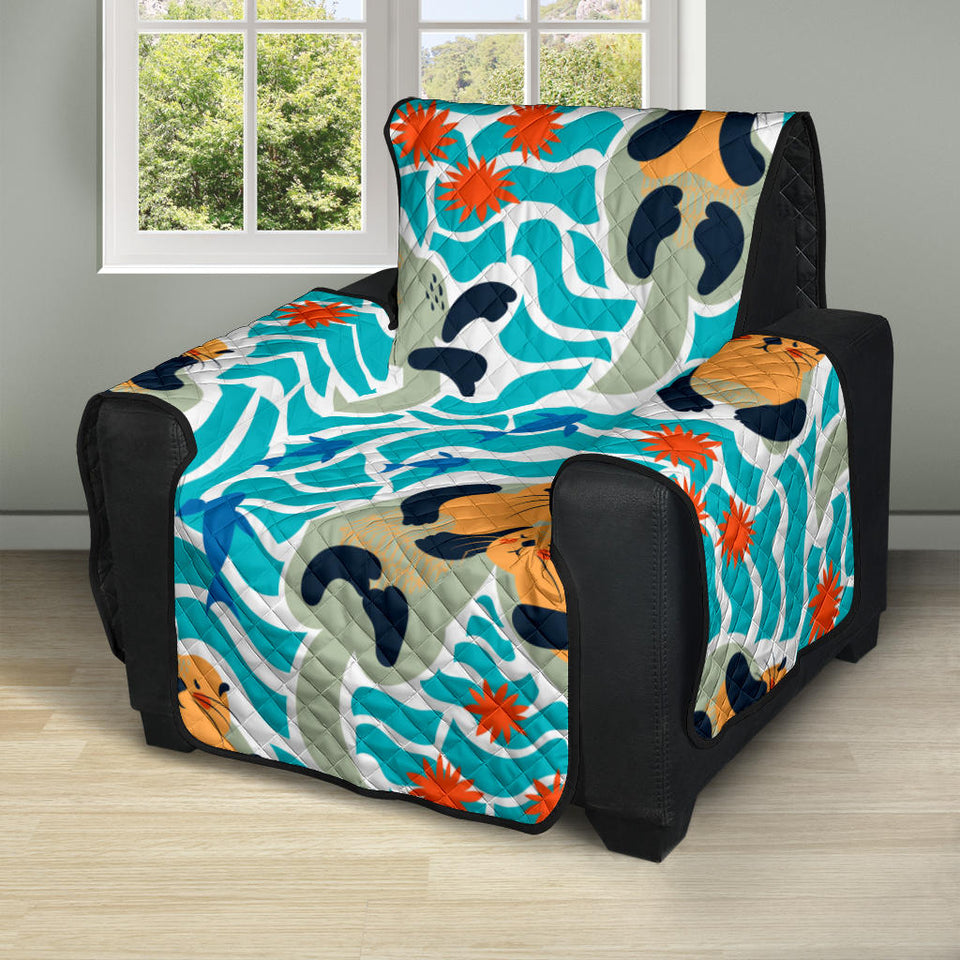 Cute sea otters fishe sea urchin pattern Recliner Cover Protector