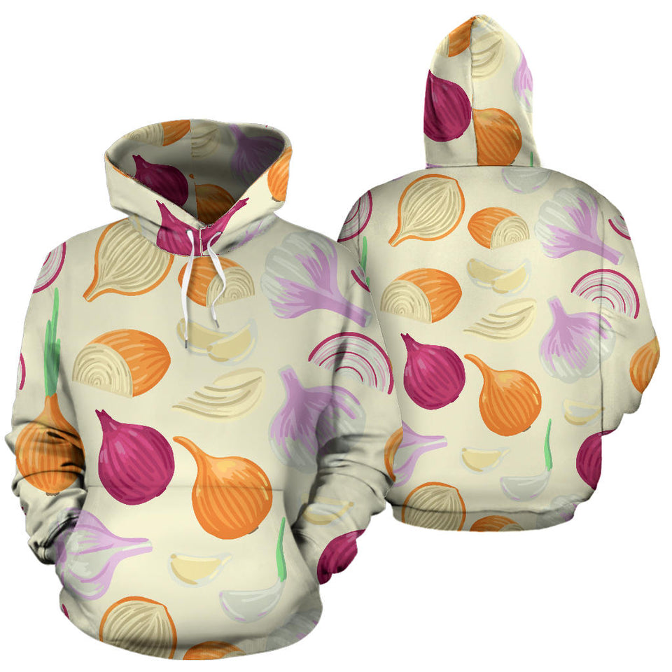Onion Garlic White Red Pattern Men Women Pullover Hoodie