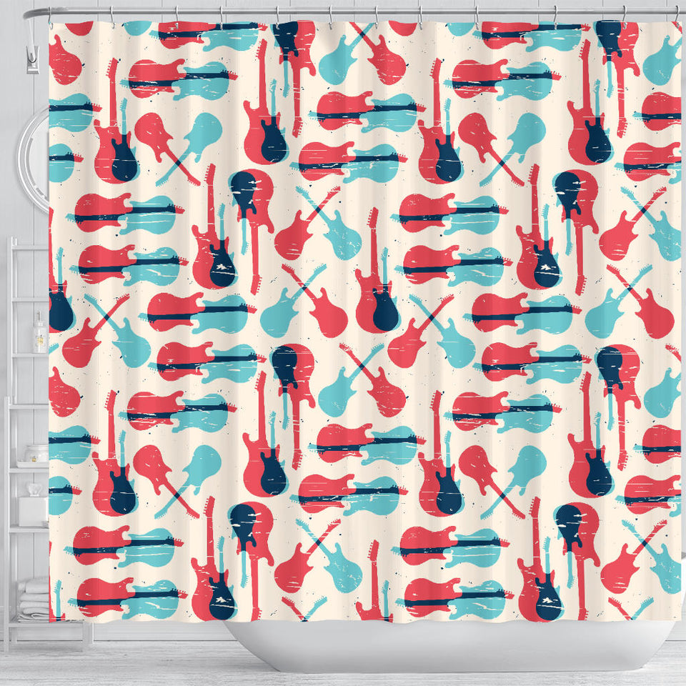 Red Blue Guitar Pattern Shower Curtain Fulfilled In US
