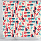 Red Blue Guitar Pattern Shower Curtain Fulfilled In US