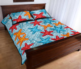 Blue red orange starfish pattern Quilt Bed Set