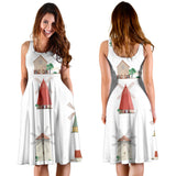 Windmill Design Pattern Sleeveless Midi Dress