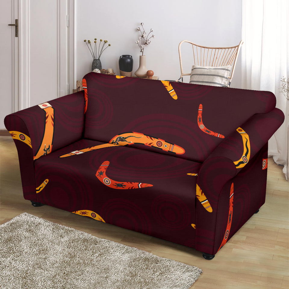 Boomerang Australian Aboriginal Ornament Circle Black Background Loveseat Couch Slipcover