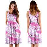 Pink Flamingo Flower Pattern Sleeveless Midi Dress