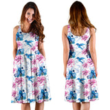 Hummingbird Pattern Print Design 02 Sleeveless Midi Dress