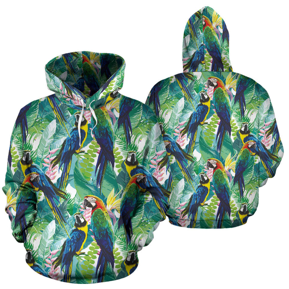 Colorful Parrot Exotic Flower Leaves Men Women Pullover Hoodie