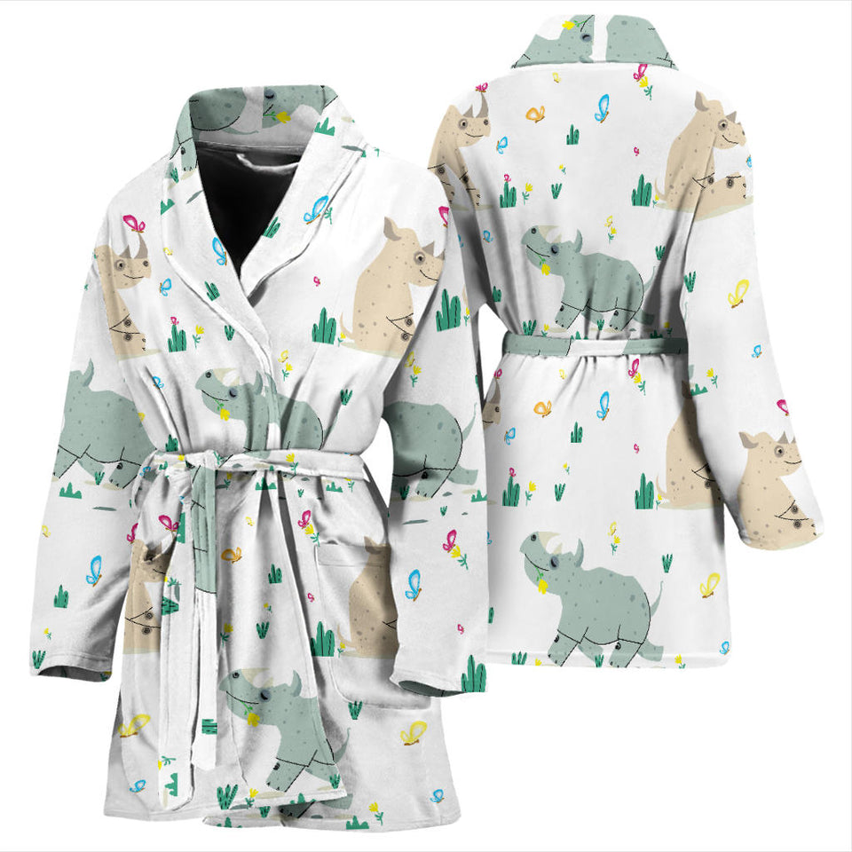 Cute Rhino Pattern Women'S Bathrobe