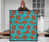 Octopus Turquoise Background Premium Quilt