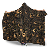 Gold Peacock Feather Pattern Hooded Blanket