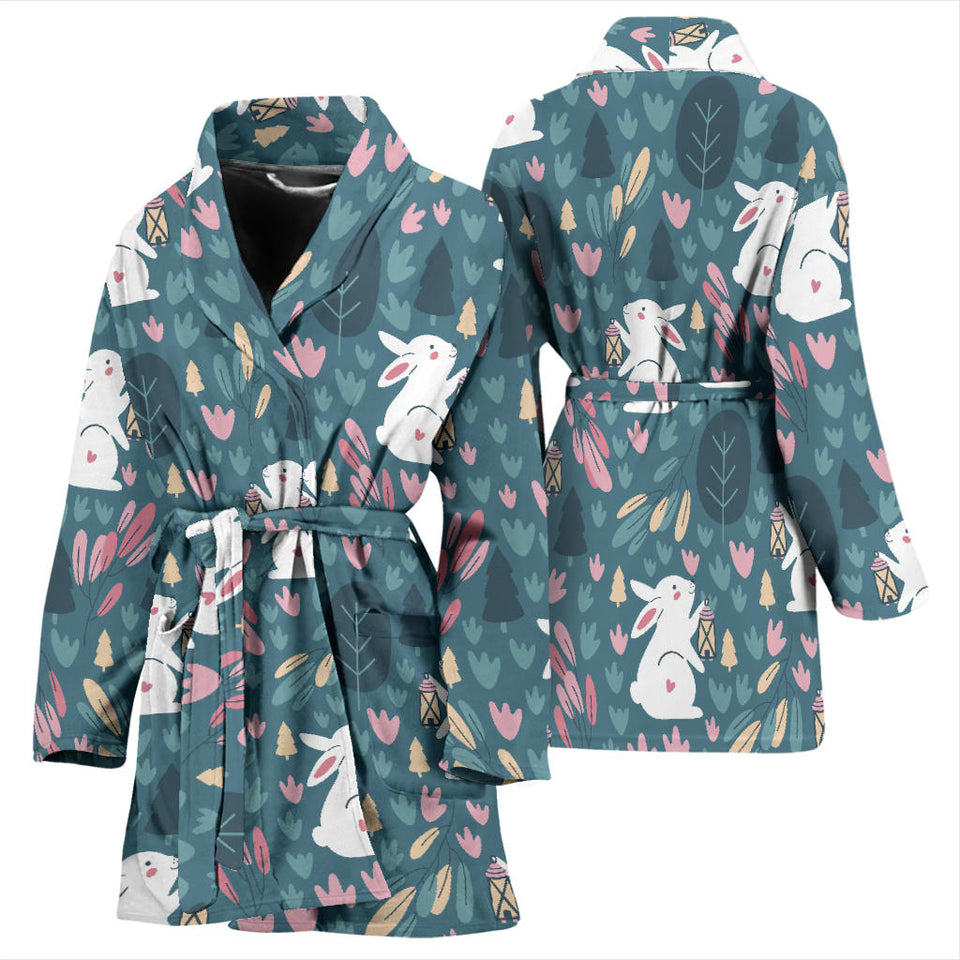 Cute Rabbit Pattern Women'S Bathrobe