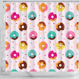 Donut Pattern Glaze Pink Background Shower Curtain Fulfilled In US