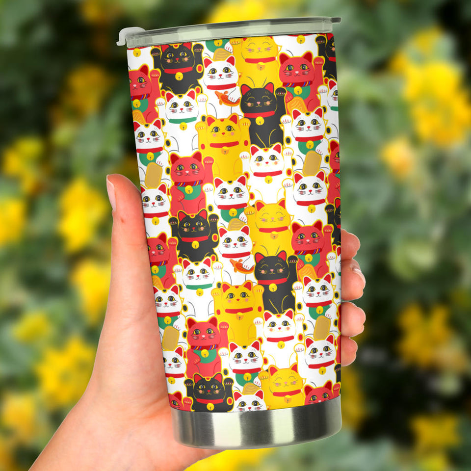 Colorful Maneki Neko Lucky Cat Pattern Tumbler