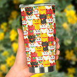 Colorful Maneki Neko Lucky Cat Pattern Tumbler