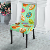 Colorful Donut Pattern Green Background Dining Chair Slipcover